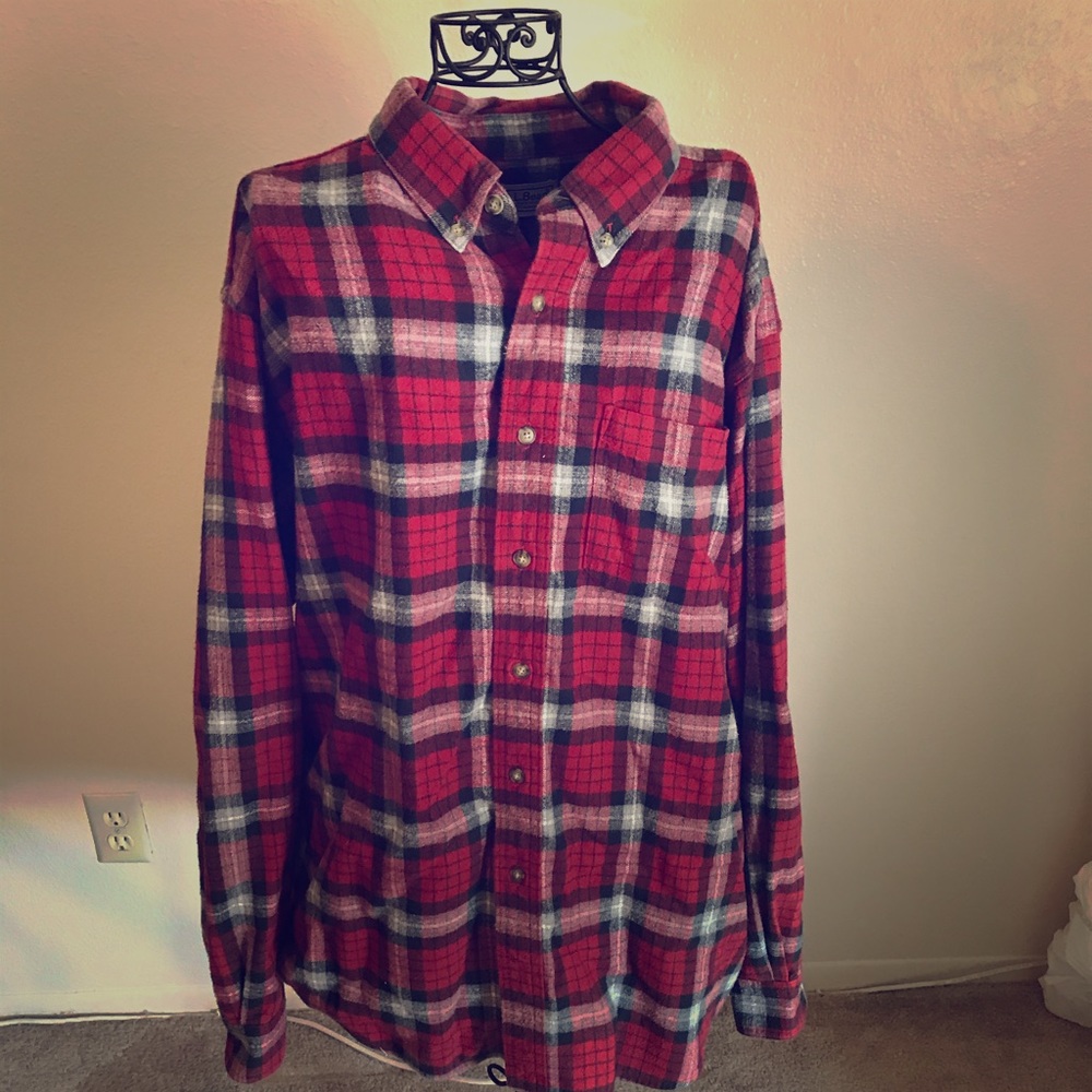 A red and black button down shirt